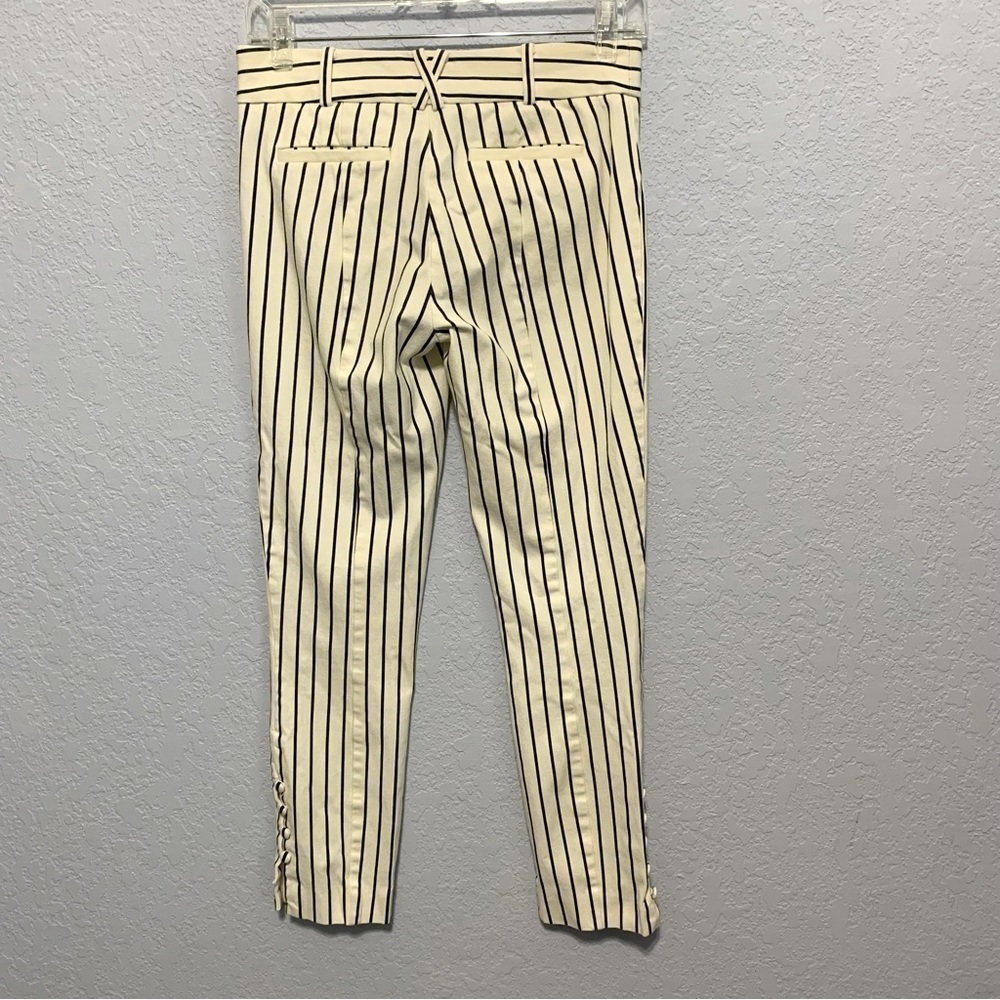 Anthropologie The Essential Slim Black White Stripe Button Detail Pants Trousers